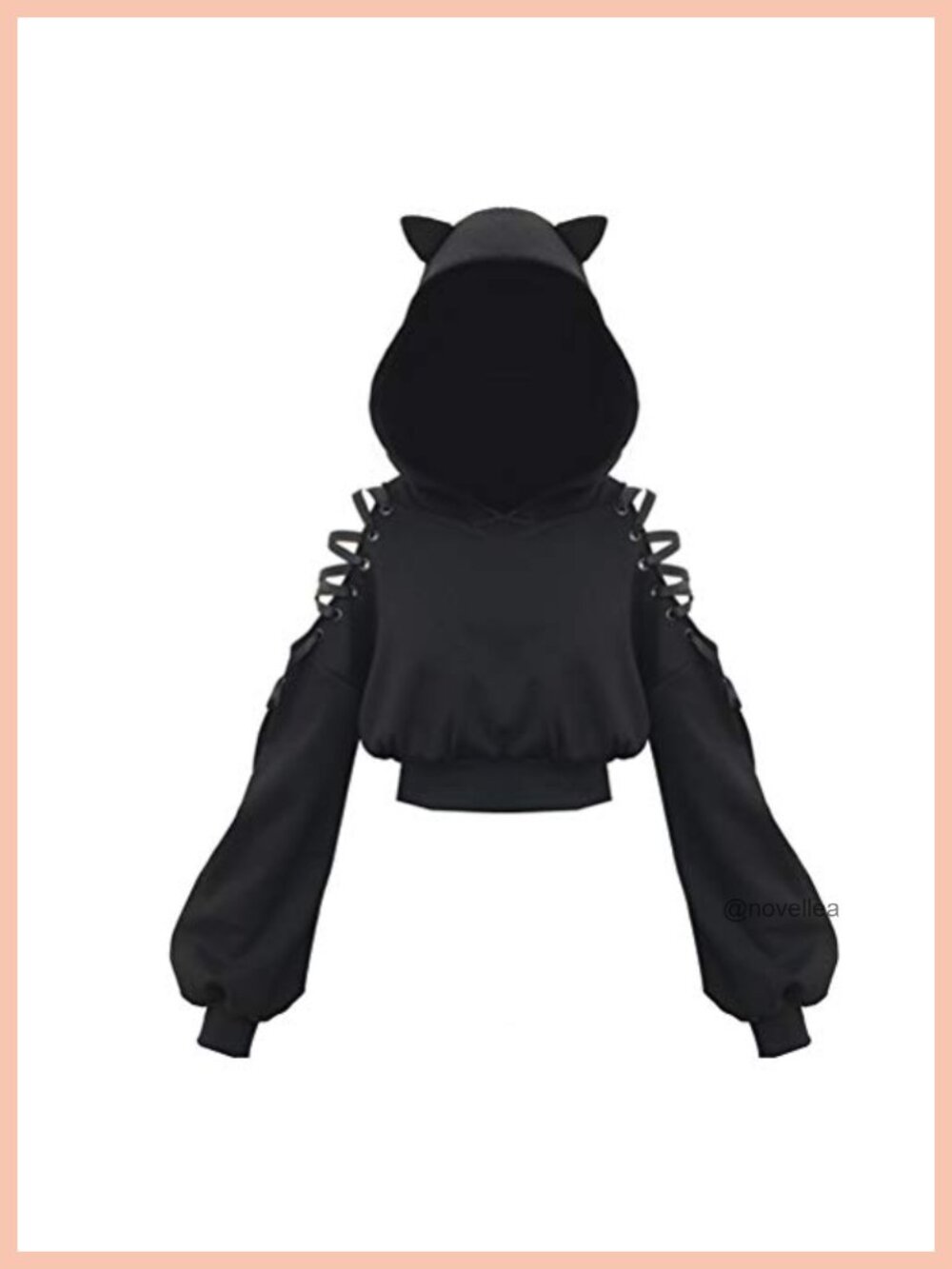 Womens Hooded Crop Top Sweatshirt Cat Ear Off Shoulder Lace Up Pullover